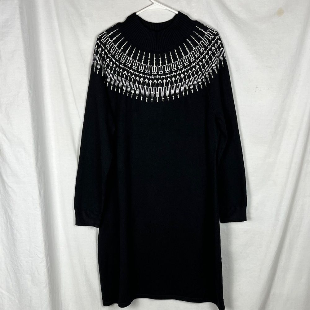 NWT Talbots Fair Isle Black and White Long Sleeve Sweater Dress